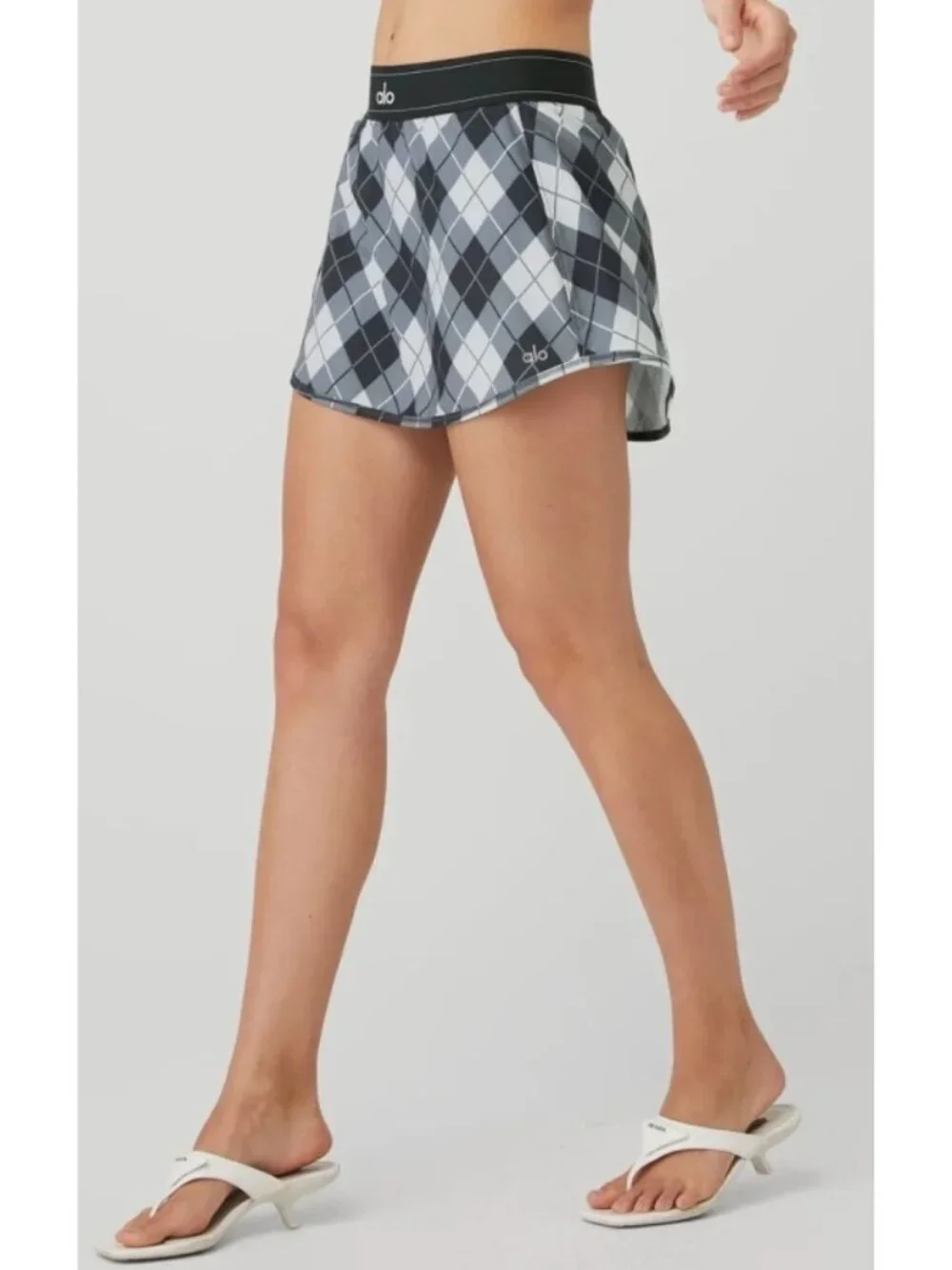 Alo Argyle Match Point Tennis Skirt Black Anthracite Plaid Sports Shorts Skort